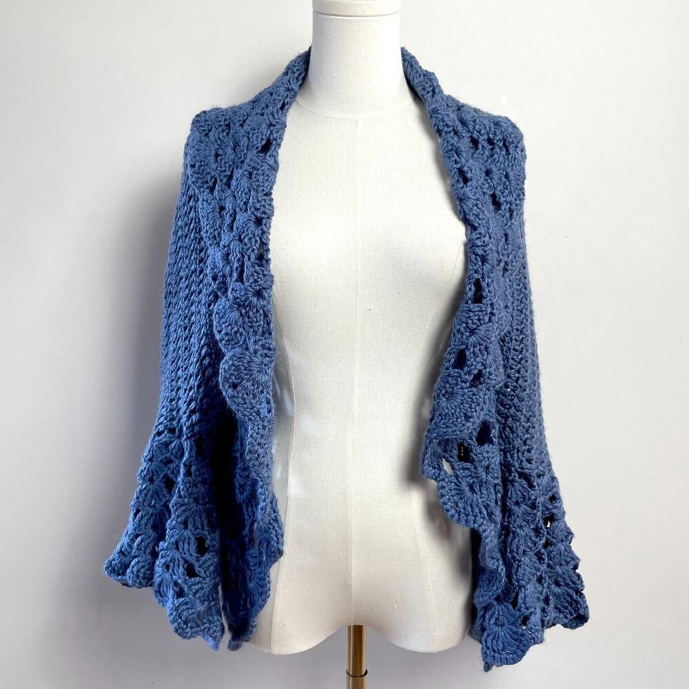 Handmade Crochet Sweater Shawl Shrug Medium Bell Sleeve Cottage Boho Festival
